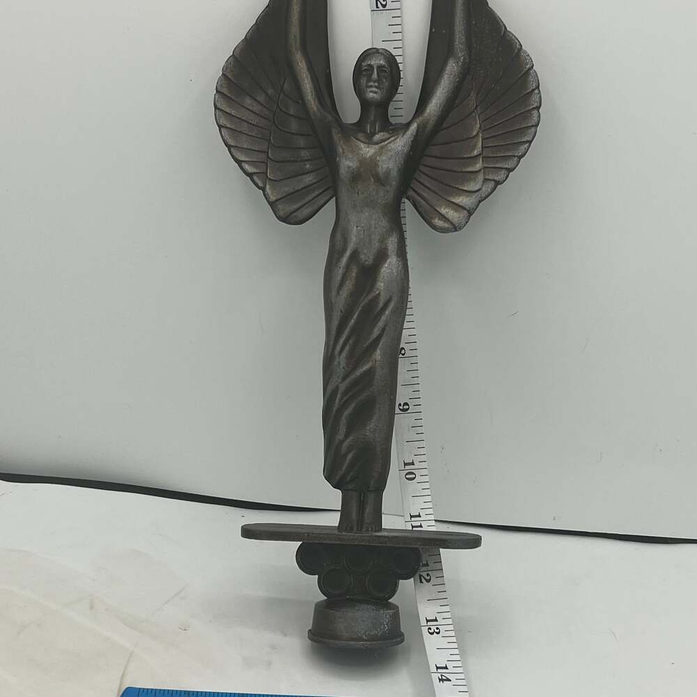 HEAVY CAST Winged Victory Angel Goddess w/ Wreath Hood Ornament ( NOT GENARIC )
